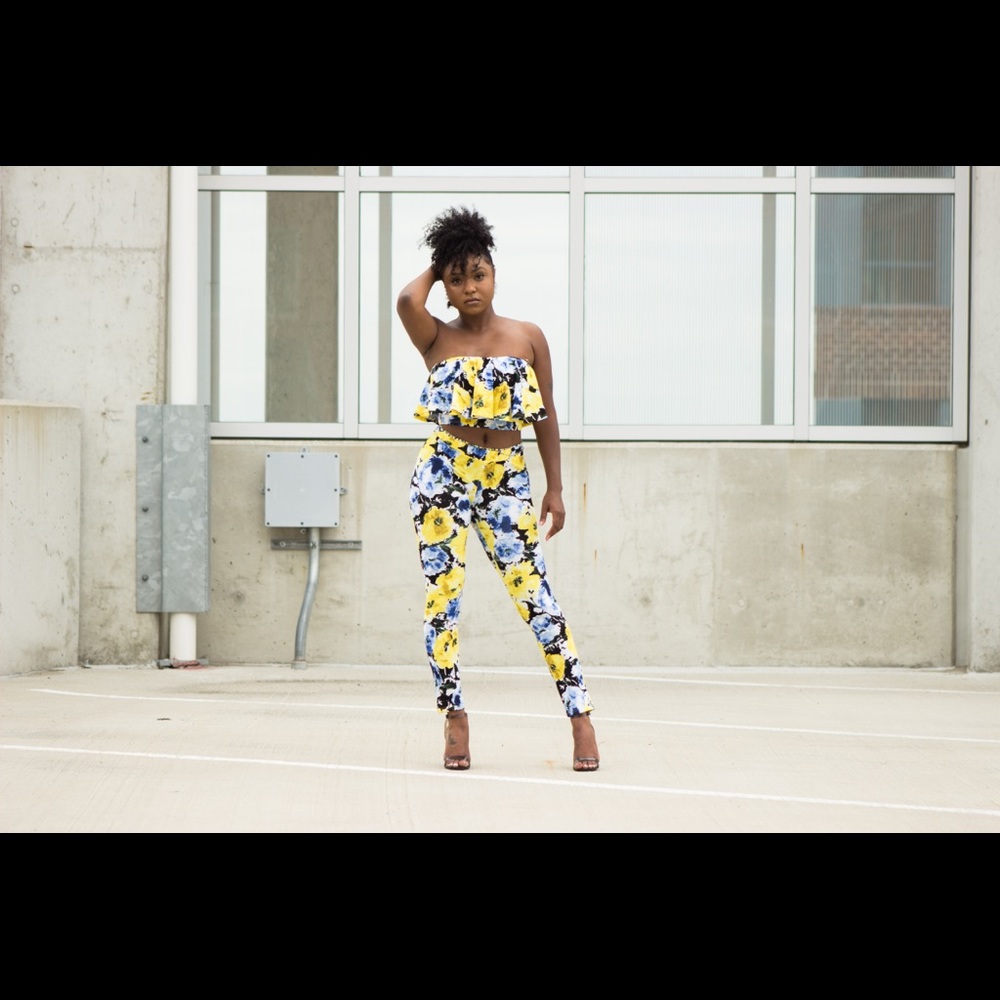 Yellow Floral Print Ruffle Top - Picture 3 of 6